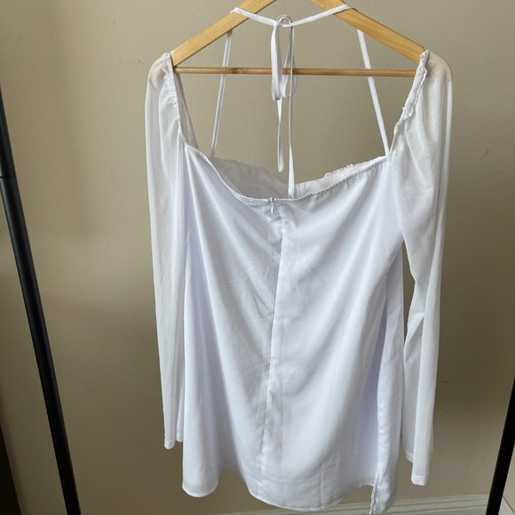 Princess Polly CURVE White Sheer Sleeve Mini Dress - Picture 3 of 5